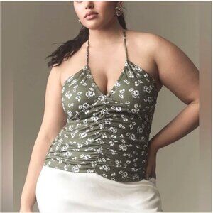 NWT Anthropologie | Porridge | Green Malena Floral Tie-Neck Ruched Tank Top, 2X